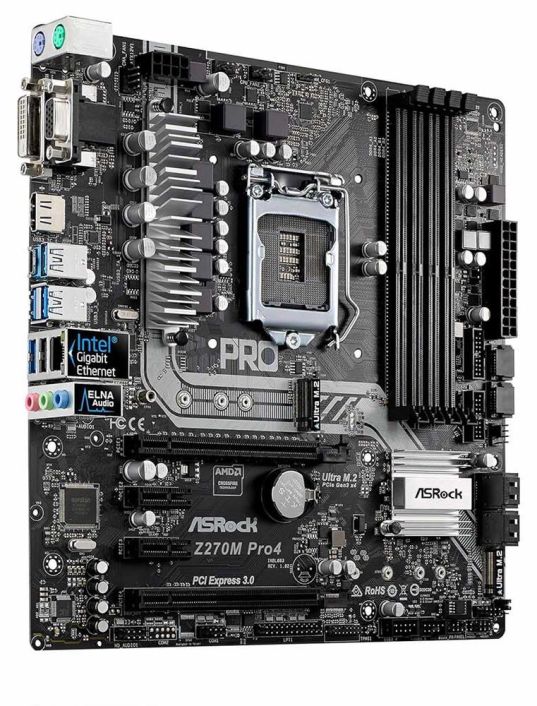 90-MXB3F0-A0UAYZ ASRock Z270M Pro4 Socket LGA 1151 Intel Z270 Chipset 7th/6th Generation Core i7 / i5 / i3 / Pentium / Celeron Processors Support DDR4 4x DIMM 6x SATA3 6.0Gb/s Micro-ATX Motherboard (Refurbished)