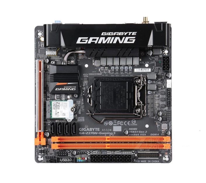 GA-Z270N-Gaming 5 (rev. 1.0) Gigabyte Socket LGA 1151 Intel Z270 Express Chipset Core i7 / i5 / i3 / Pentium / Celeron Processors Support DDR4 2x DIMM 4x SATA 6.0Gb/s Mini-ITX Motherboard (Refurbished)