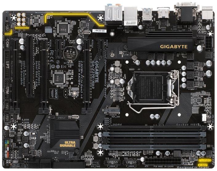 GA-Z270-HD3 Gigabyte Socket LGA 1151 Intel Z270 Express Chipset Core i7 / i5 / i3 / Pentium / Celeron Processors Support DDR4 4x DIMM 6x SATA 6.0Gb/s ATX Motherboard (Refurbished)