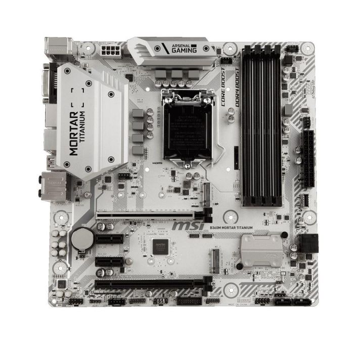 B360MMORTI MSI B360M MORTAR TITANIUM Socket LGA 1151 Intel B360 Chipset 8th Generation Core Processors Support DDR4 4x DIMM 4x SATA 6.0Gb/s Micro-ATX Motherboard (Refurbished)