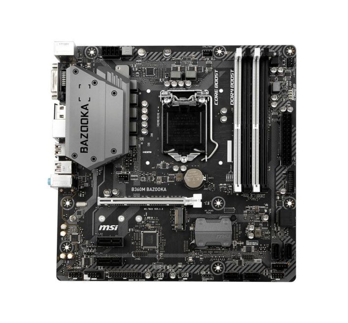 B360MBAZKA MSI B360M BAZOOKA Socket LGA 1151 Intel B360 Chipset 8th Generation Core i7 / i5 / i3 / Pentium G / Celeron Processors Support DDR4 4x DIMM 6x SATA 6.0Gb/s Micro-ATX Motherboard (Refurbished)