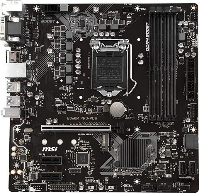 B360M PRO-VDH MSI Socket LGA 1151 Intel B360 Chipset 9th/8th Generation Core i9 / Pentium Gold / Celeron Processors Support DDR4 4x DIMM 6x SATA 6.0Gb/s Micro-ATX Motherboard (Refurbished)
