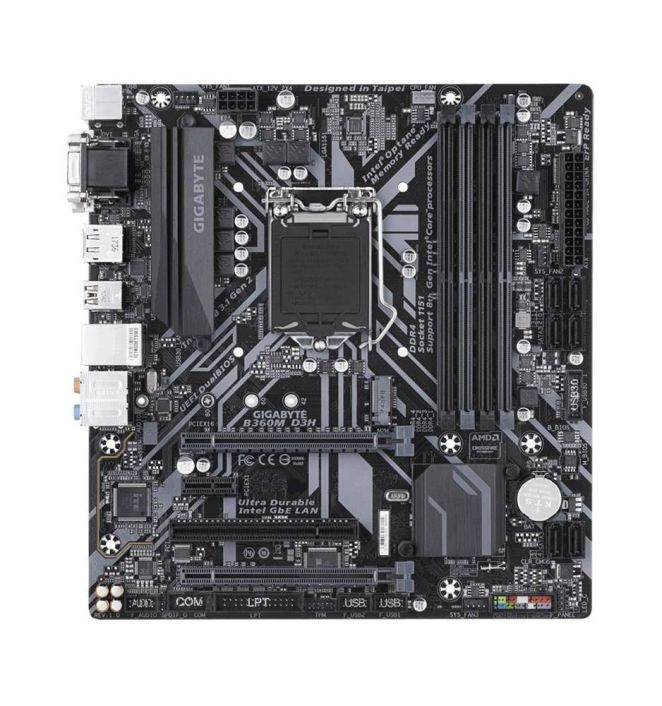 B360M D3H (rev. 1.0) Gigabyte Socket LGA 1151 Intel B360 Express Chipset 8th Generation Core i7 / i5 / i3 / Pentium / Celeron Processors Support DDR4 4x DIMM 6x SATA 6.0Gb/s Micro-ATX Motherboard (Refurbished)
