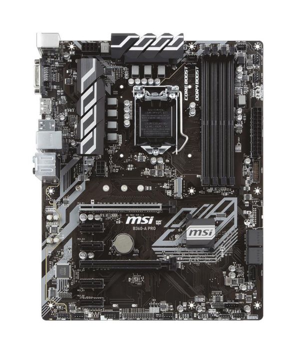 B360APRO MSI B360-A PRO Socket LGA 1151 Intel B360 Chipset 8th Generation Core / Pentium Gold / Celeron Processors Support DDR4 4x DIMM 5x SATA 6.0Gb/s ATX Motherboard (Refurbished)