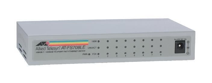 AT-FS708LE-10 Allied Telesis 8-Ports Unmanaged 10/100 Ethernet Switch with External Power Supply (Refurbished)