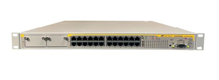 AT-8524POE-10 Allied Telesis 10/100Base-TX x 24 ports PoE Fast Ethernet Layer 2+ Switch with 2 Gigabit Expansion Bays (Refurbished)