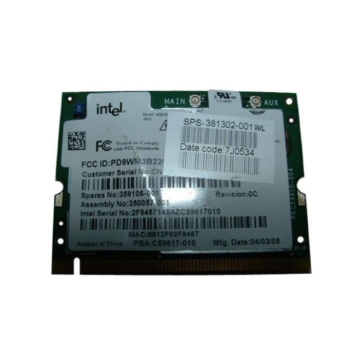 381302R-001 HP Mini PCI IEEE 11MBps 802.11b/g Wireless LAN (WLAN) Network Interface Card