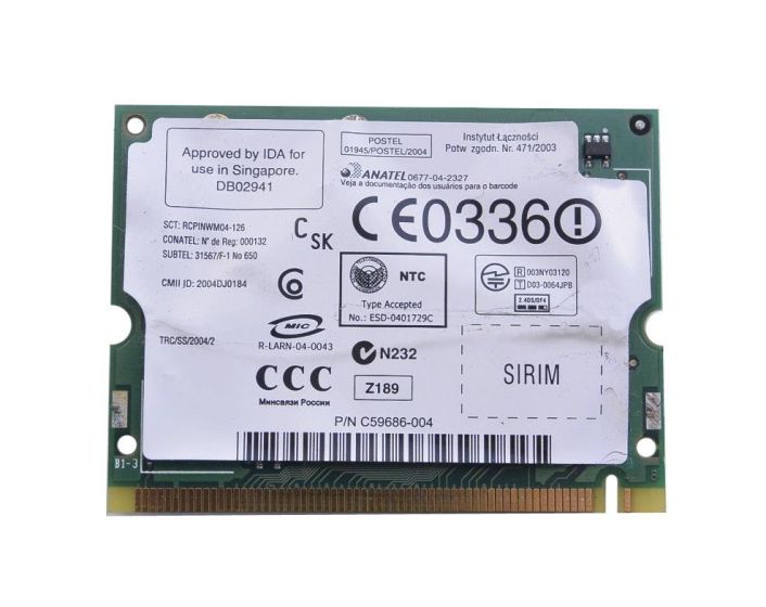 C59686-004 Intel PRO/Wireless 2200BG 2.4GHz 54Mbps IEEE 802.11b/g Mini PCI Type 3B Wireless Network Adapter