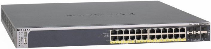 GSM7228PS-100EUS NetGear ProSafe 24-Ports 10/100/1000Mbps RJ45 Stackable Layer 2 PoE+ Managed Switch with 4 x SFP Combo Ports (Refurbished)