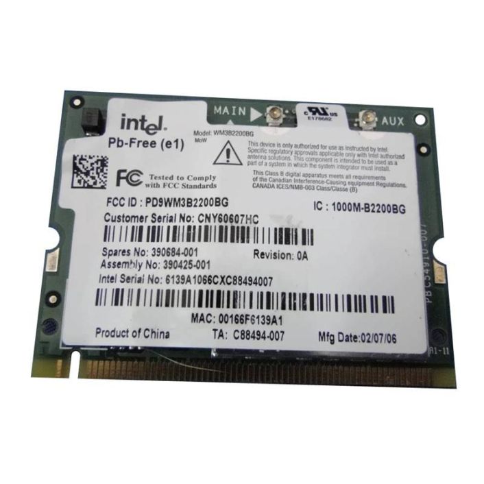 390425-001-06 HP 54Gbps 2.4GHz IEEE 802.11a/b/g Mini PCI WLAN Wireless Network Card for NC4000 Series