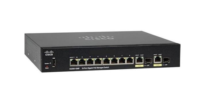 SG350-10MP-K9 Cisco Small Business SG350-10MP 8-Ports SFP 10/100/1000Base-T PoE+ Manageable Layer 3 Rack-mountable 1U Gigabit Ethernet Switch (Refurbished)