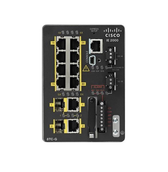 IE-2000-8TC-B Cisco 8-Ports 10/100Base-TX RJ-45 Manageable Layer2 Redundant Power Supply Supported Desktop and Rail-Mountable Ethernet Switch with 2x Shared SFP Slots (Refurbished)
