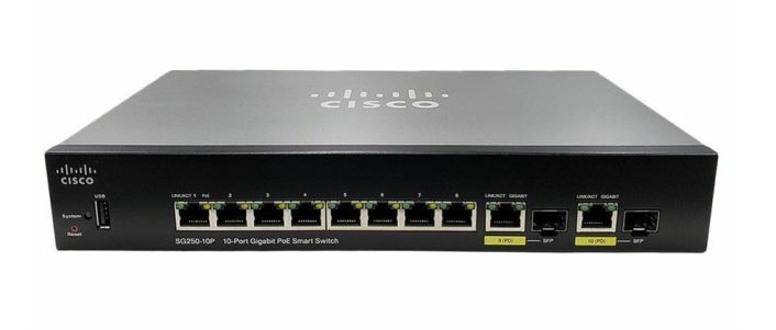 SG250-10P-K9-UK Cisco SG250-10P 10-Port Gigabit PoE Smart Switch - 10 Ports - Gigabit Ethernet - 10/100/1000Base-TX - 2 Layer Supported - Twisted  (Refurbished)