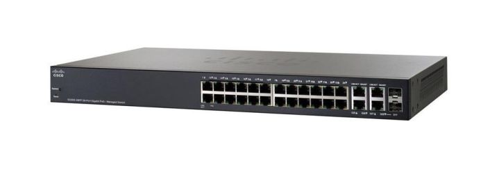 SG300-28PP-K9UK-RF Cisco SG300-28PP 28-Ports 10/100/1000Base-T RJ-45 PoE+ Manageable Layer3 Switch with 2x Shared SFP Slots (Refurbished)