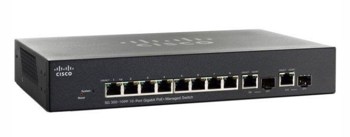 SG300-10PP-K9EU-RF Cisco SG300-10PP 10-Ports 10/100/1000Base-T RJ-45 PoE+ Manageable Layer3 Switch with 2x Shared SFP Slots (Refurbished)
