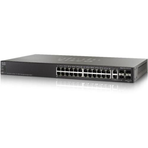 SG500X-24-K9-NA-RF Cisco SG500X-24 24-Ports 10/100/1000Base-T RJ-45 Manageable Layer3 Rack-mountable 1U and Desktop Switch with 4x SFP+ Slots (Refurbished)