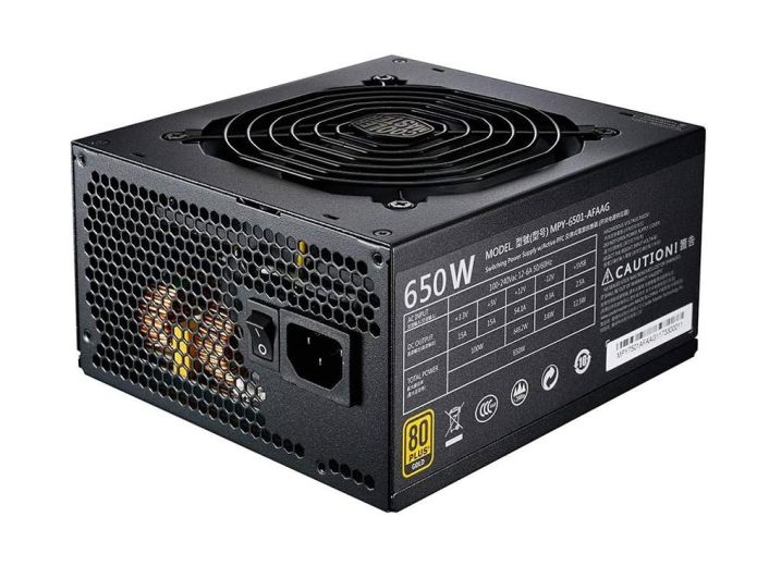 MPY-6501-AFAAG-TW Cooler Master MWE 650-Watts 100-240V AC 12-6A 50-60Hz 80-Plus Gold Full Modular ATX Power Supply