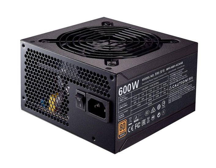 MPX-6001-ACAAB-BR Cooler Master MWE 600-Watts 100-240V AC 10-5A 50-60Hz 80-Plus Bronze ATX Power Supply