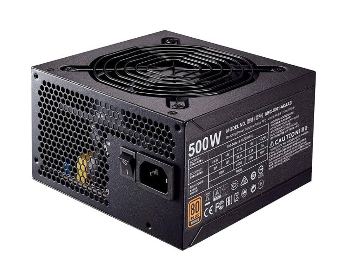 MPX-5001-ACAAW-UK Cooler Master MasterWatt Lite 500-Watts 100-240V AC 8-4A 50-60Hz 80-Plus Standard ATX Power Supply