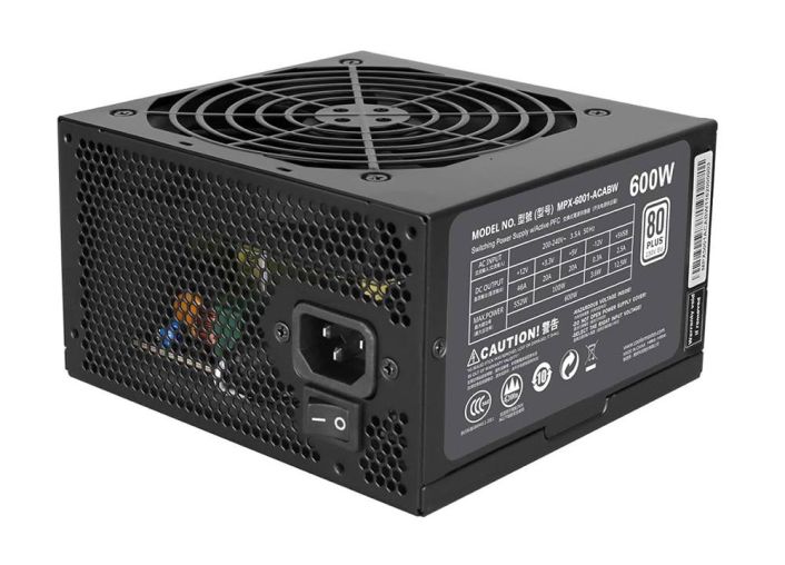 MPX-6001-ACAAW-UK Cooler Master MasterWatt Lite 600-Watts 100-240V AC 4-8A 50-60Hz 80-Plus Standard ATX Power Supply