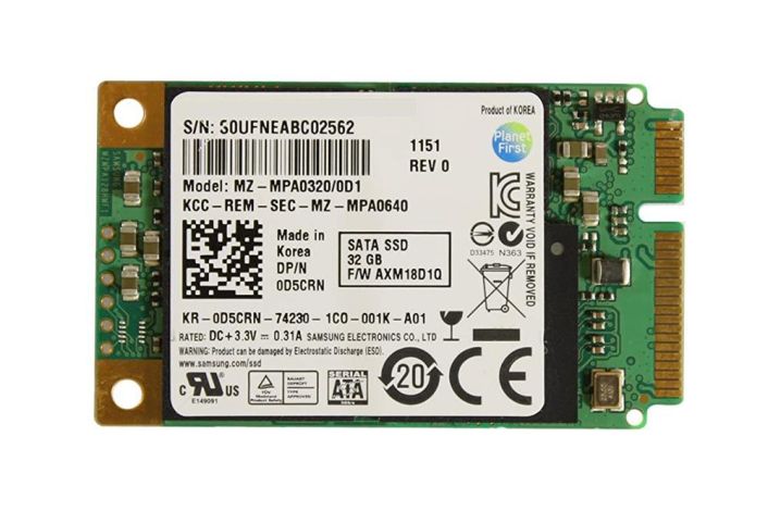 D5CRN Dell 32GB MLC SATA 3Gbps mSATA Internal Solid State Drive (SSD)
