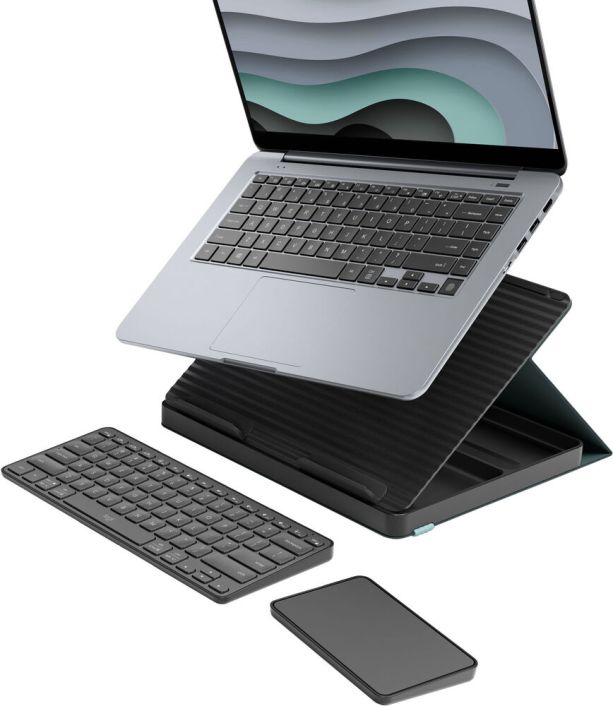 Logitech - Casa Pop-Up Desk Work From Home Kit Compact Wireless Keyboard, Touchpad -Classic Chic