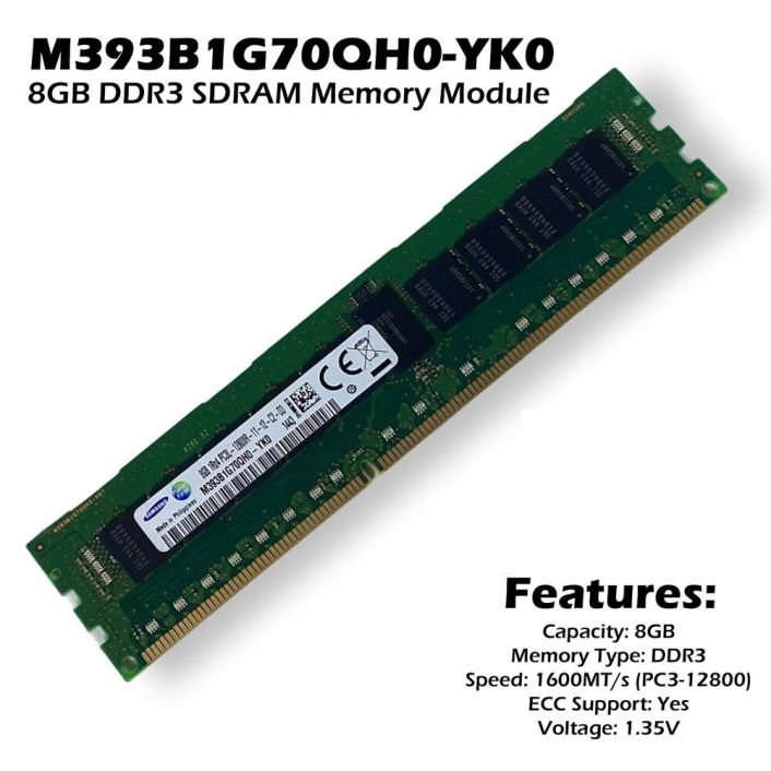 Samsung M393B1G70QH0-YK0 8GB PC3-12800 DDR3-1600MT/s 1RX4 ECC Memory