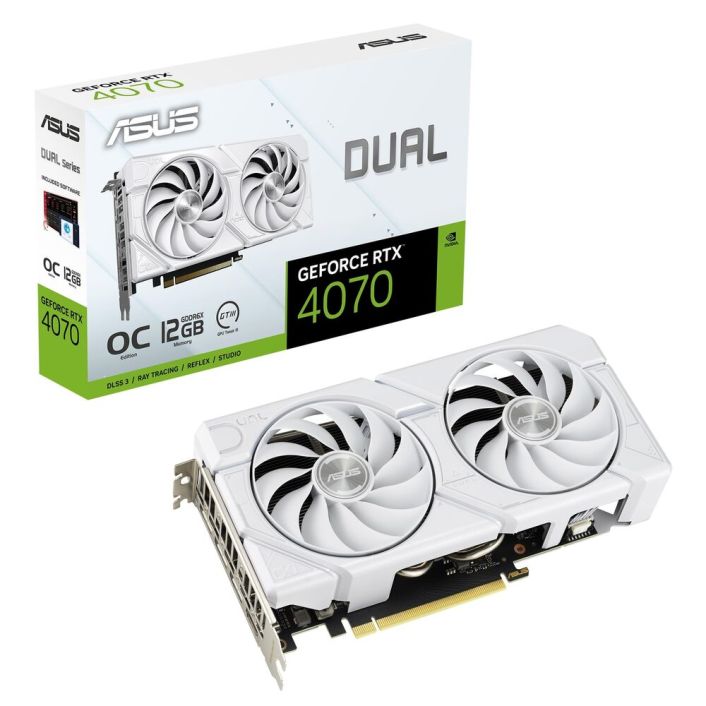 ASUS Dual GeForce RTX 4070 EVO White OC Edition Graphics Card (PCIe 4.0, 12GB GDDR6X, DLSS 3)