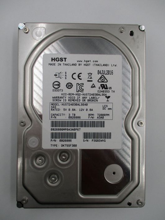 HGST HUS724030ALS640 3TB 7.2K 3.5" 6Gbs SAS Hard Drive P/N: 0B26924 0B26886