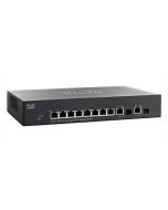 SG300-10PP-K9EU-RF Cisco SG300-10PP 10-Ports 10/100/1000Base-T RJ-45 PoE+ Manageable Layer3 Switch with 2x Shared SFP Slots (Refurbished)